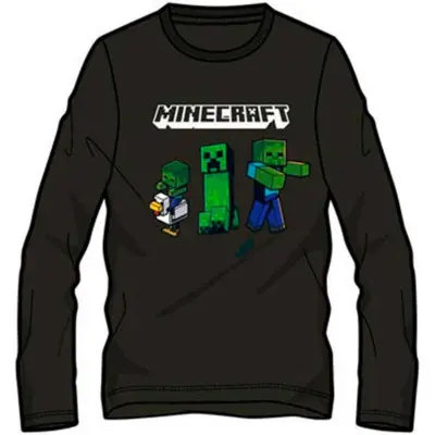 Minecraft T-shirt Langærmet Sort str. 8-12 år