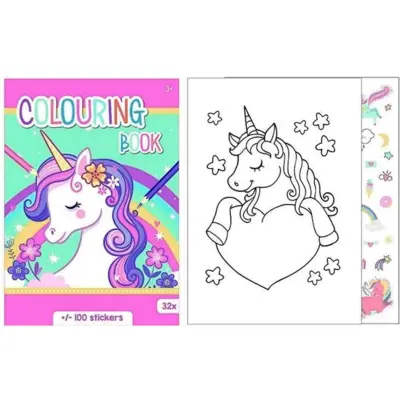 Unicorn Malebog med Stickers 32 sider A4
